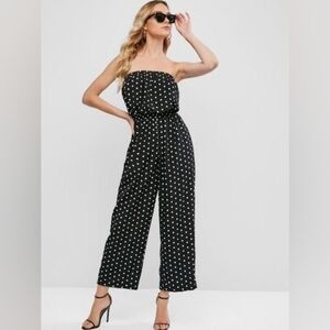 JSP Wide Leg Black and White Polka Dot Large Jumpsuit Mobwife